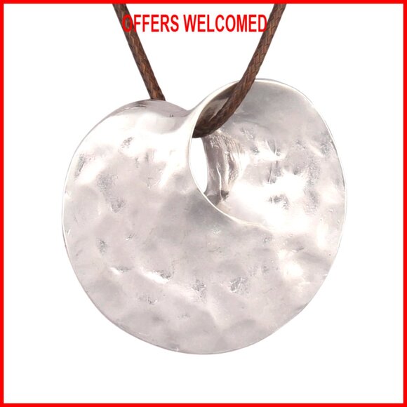 Chunky Circle Pendant Leather Choker Necklace Adjustable Bohemian Style - Picture 1 of 8